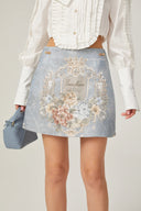 Quintina blue embroidered mini skirt - Aura Muse