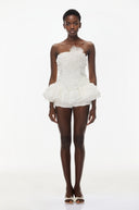 Quintina White Off Shoulder Mini Dress with 3D Florals - Aura Muse