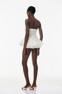 Quintina White Off Shoulder Mini Dress with 3D Florals - Aura Muse