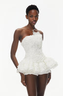Quintina White Off Shoulder Mini Dress with 3D Florals - Aura Muse