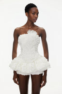 Quintina White Off Shoulder Mini Dress with 3D Florals - Aura Muse