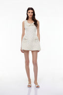 Quinty White Square Neck Polka Dot Mini Dress - Aura Muse