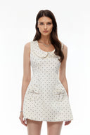 Quinty White Square Neck Polka Dot Mini Dress - Aura Muse
