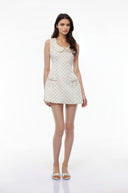 Quinty White Square Neck Polka Dot Mini Dress - Aura Muse
