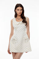 Quinty White Square Neck Polka Dot Mini Dress - Aura Muse