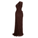 Ramona Brown Floral Lace Maxi Gown - Aura Muse