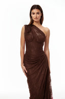 Ramona Brown Floral Lace Maxi Gown - Aura Muse