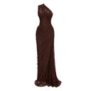 Ramona Brown Floral Lace Maxi Gown - Aura Muse