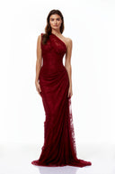 Ramona Ruby Red Floral Lace Maxi Gown - Aura Muse