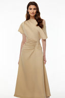 Raphaëlle Khaki Asymmetrical Ruched Maxi Dress - Aura Muse