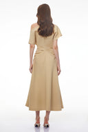 Raphaëlle Khaki Asymmetrical Ruched Maxi Dress - Aura Muse