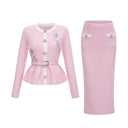 Rauðdís Pink Sequined Knit Cardigan & Skirt Set - Aura Muse