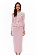 Rauðdís Pink Sequined Knit Cardigan & Skirt Set - Aura Muse