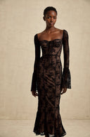 Ravenna Black Flared Lace Maxi Dress - Aura Muse