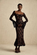Ravenna Black Flared Lace Maxi Dress - Aura Muse