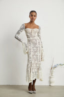 Ravenna White Flared Lace Maxi Dress - Aura Muse