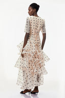 Rebecca White Polka Dot Asymmetrical Maxi Dress - Aura Muse