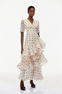 Rebecca White Polka Dot Asymmetrical Maxi Dress - Aura Muse