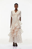Rebecca White Polka Dot Asymmetrical Maxi Dress - Aura Muse