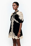 Reese Black Velvet Mini Dress with Lace Panels - Aura Muse