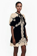 Reese Black Velvet Mini Dress with Lace Panels - Aura Muse