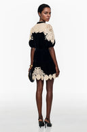 Reese Black Velvet Mini Dress with Lace Panels - Aura Muse