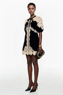 Reese Black Velvet Mini Dress with Lace Panels - Aura Muse