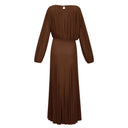 Renata Brown Lantern Sleeve Pleated Maxi Dress - Aura Muse