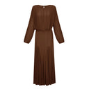 Renata Brown Lantern Sleeve Pleated Maxi Dress - Aura Muse