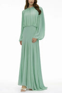 Renata Green Lantern Sleeve Pleated Maxi Dress - Aura Muse