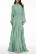 Renata Green Lantern Sleeve Pleated Maxi Dress - Aura Muse