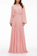 Renata Pink Lantern Sleeve Pleated Maxi Dress - Aura Muse