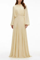 Renata Yellow Lantern Sleeve Pleated Maxi Dress - Aura Muse