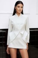 Renée White Barrel Design Jacket & Skirt Set - Aura Muse
