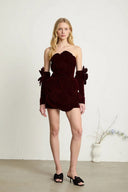 Rhea Burgundy Velvet Rosette Mini Dress - Aura Muse