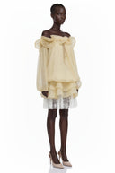 Rhea Pale Yellow Ruffled Mini Dress with 3D Florals - Aura Muse