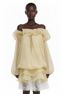 Rhea Pale Yellow Ruffled Mini Dress with 3D Florals - Aura Muse