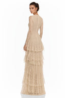 Rhiannon Beige Lace Tiered Midi Dress - Aura Muse