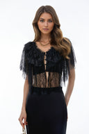 Riga Black Lace Ruffled Cape Top - Aura Muse