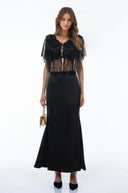 Riga Black Lace Ruffled Cape Top - Aura Muse