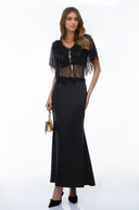 Riga Black Lace Ruffled Cape Top - Aura Muse