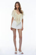 Riga Cream Lace Ruffled Cape Top - Aura Muse