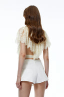 Riga Cream Lace Ruffled Cape Top - Aura Muse