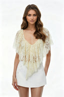 Riga Cream Lace Ruffled Cape Top - Aura Muse