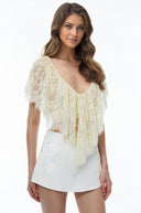 Riga Cream Lace Ruffled Cape Top - Aura Muse