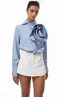 Rory Blue 3D Petal Pinstriped Shirt - Aura Muse