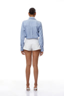 Rory Blue 3D Petal Pinstriped Shirt - Aura Muse