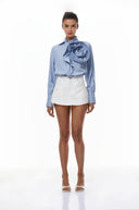 Rory Blue 3D Petal Pinstriped Shirt - Aura Muse