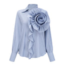 Rory Blue 3D Petal Pinstriped Shirt - Aura Muse