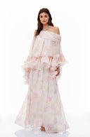 Rosa White Floral Print Ruffled Maxi Dress - Aura Muse